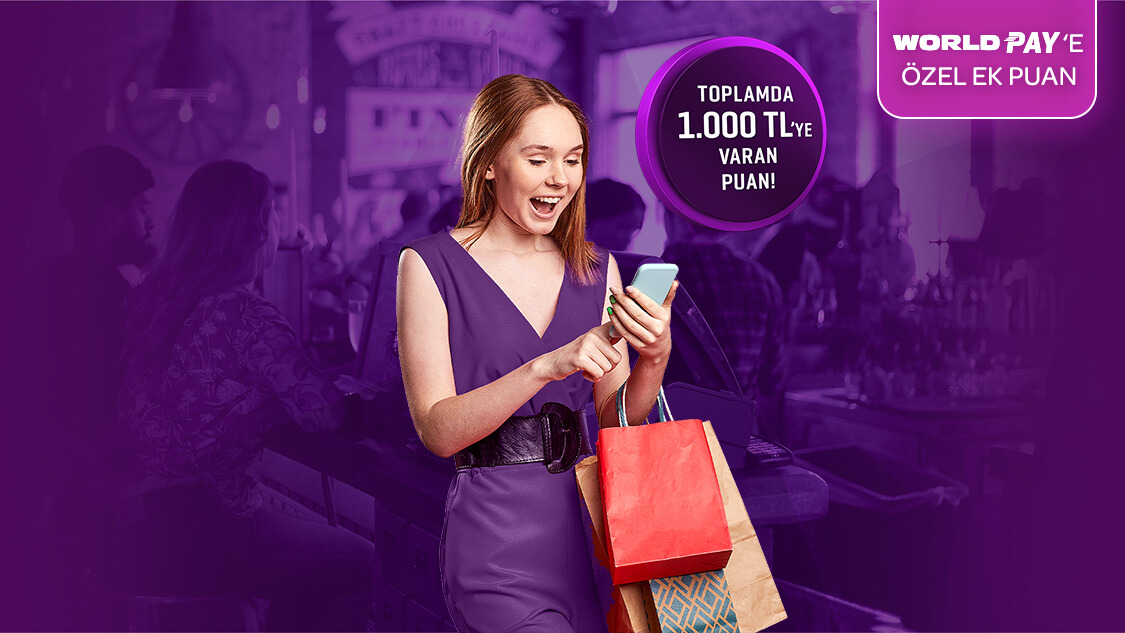 Seçili e-ticaret platformlarından tek seferde yapacağınız her 2.500 TL ve üzeri alışverişinize 150 TL, World Pay ile ödemelere ek 50 TL, toplamda 1.000 TL’ye varan Puan fırsatı! 