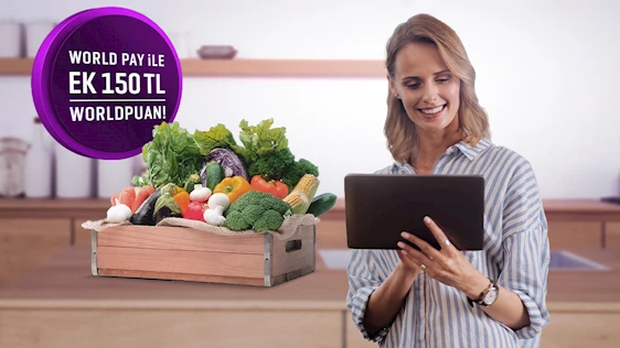 3000 TL ve üzeri gıda marketi alışverişlerinize toplamda 450 TL’ye varan, World Pay ile ek 150 TL’ye varan, toplamda 600 TL’ye varan Puan!