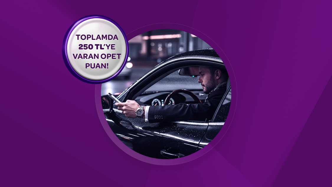 Opet’te Araçta Ödeme ile tek seferde yapacağınız ilk 1.250 TL ve üzeri harcamanızdan sonraki her 1.250 TL ve üzeri harcamanıza 25 TL, toplam 250 TL’ye varan Opet Puan!