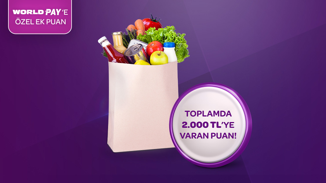 Ramazana özel gıda marketi alışverişlerinize 1.600 TL, World Pay ile ödemelerde ek 400 TL, toplamda 2.000 TL’ye varan Worldpuan hediye!