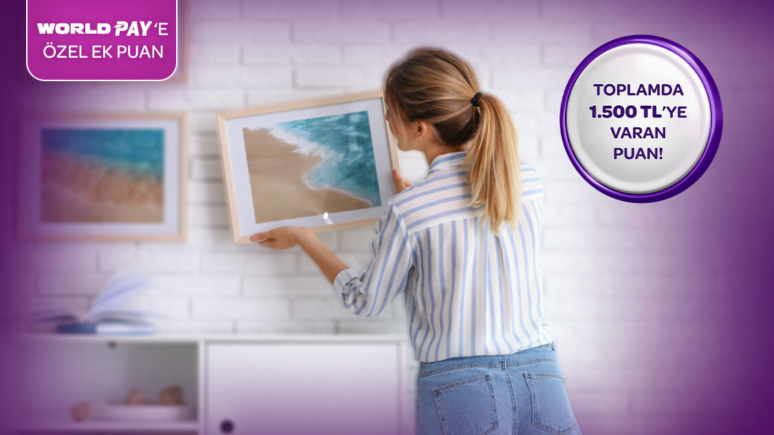 Yapı market sektöründe tek seferde yapılacak harcamalardan 7.500 TL-15.000TL arasına 400 TL, 15.000 TL-100.000 arasına 650 TL, 100.000 TL ve üzerine 1.400 TL puan! World Pay’e ek 100 TL puan!